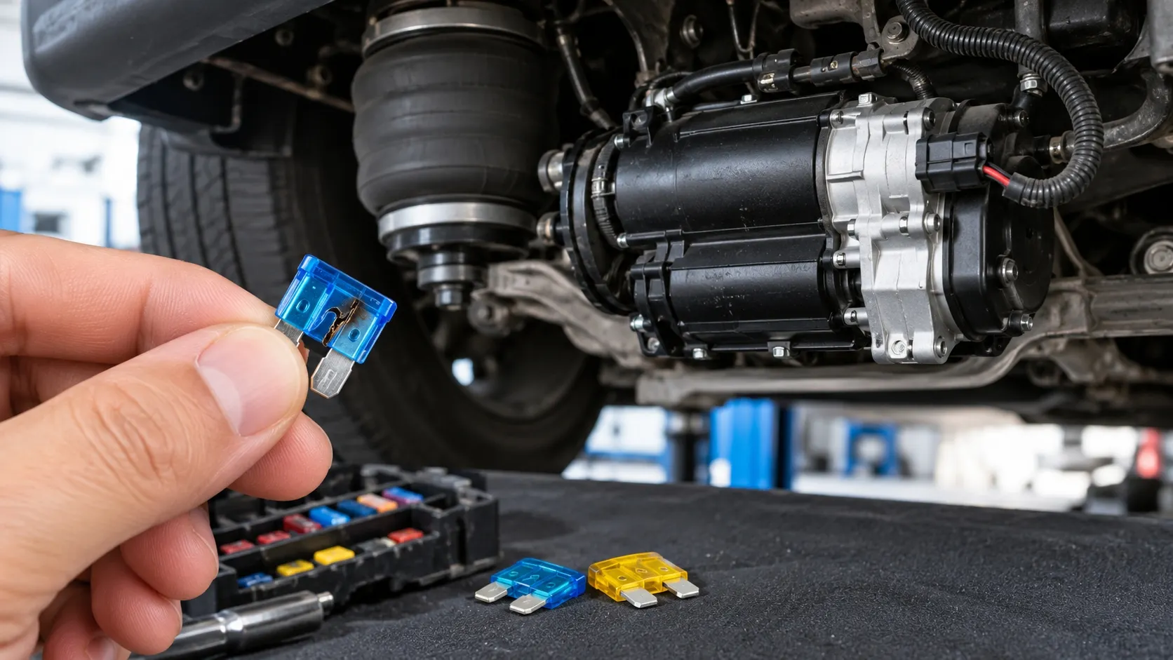 air suspension compressor fuse keeps blowing