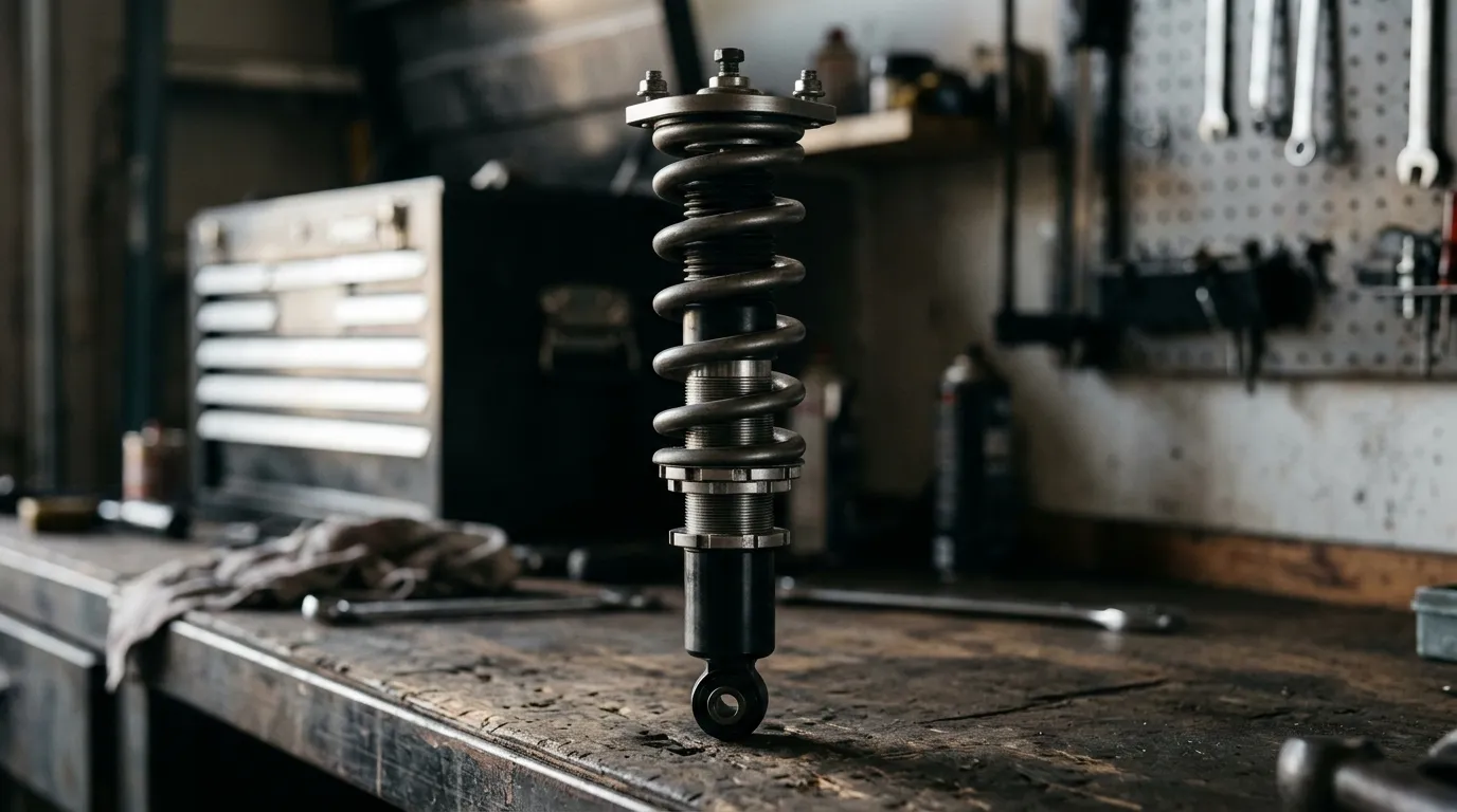 Automotive coilover assembly with steel coil spring over a threaded-body damper